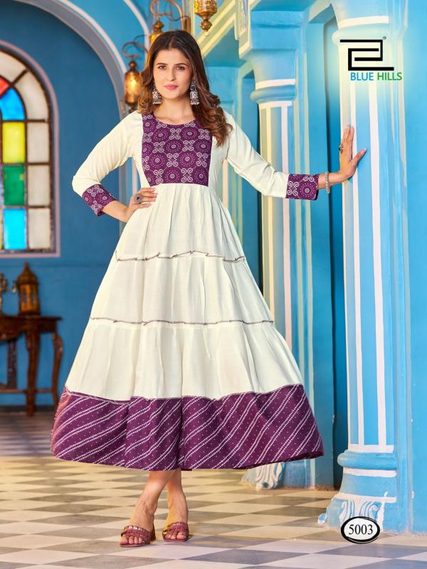 Blue Hills Snow White Rayon Long Anarkali Kurti